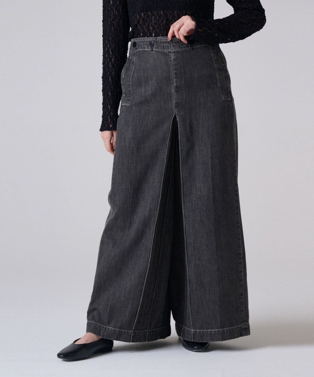 Ripo trenta anni 【洗える/脚長効果】SAILOR CULOTTES WIDE DENIM PT コットンワイドデニムスカート BLACK