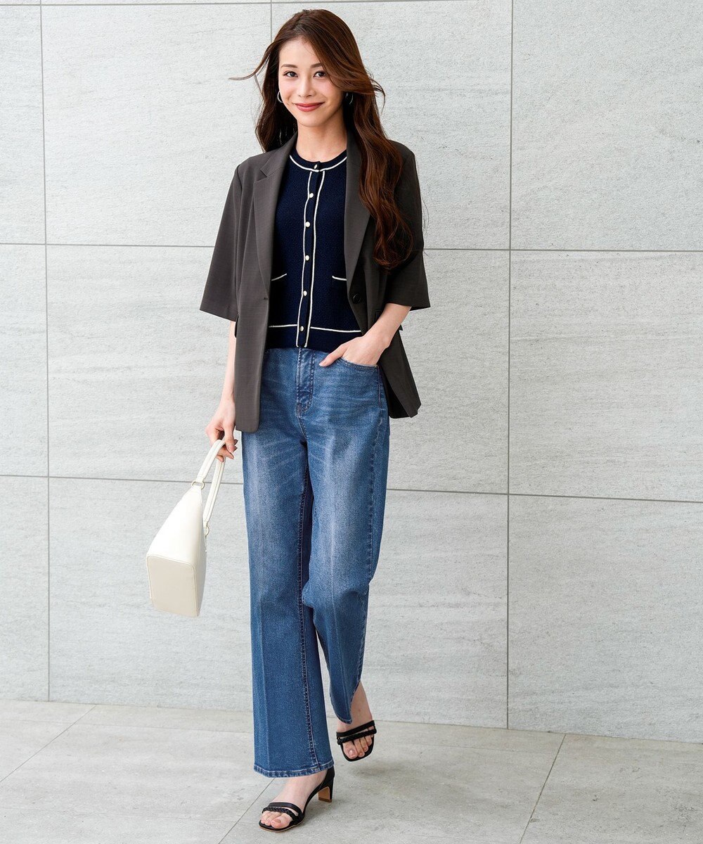 ANY SIS センタープレスセミフレア デニム 