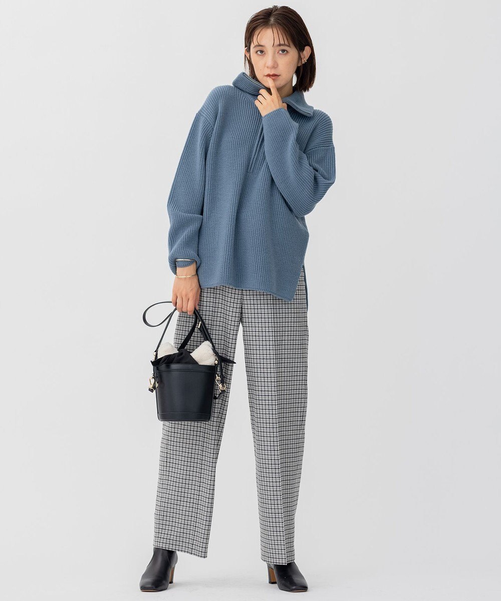 23区 L ウールミルドストレッチチェック ワイドパンツ 