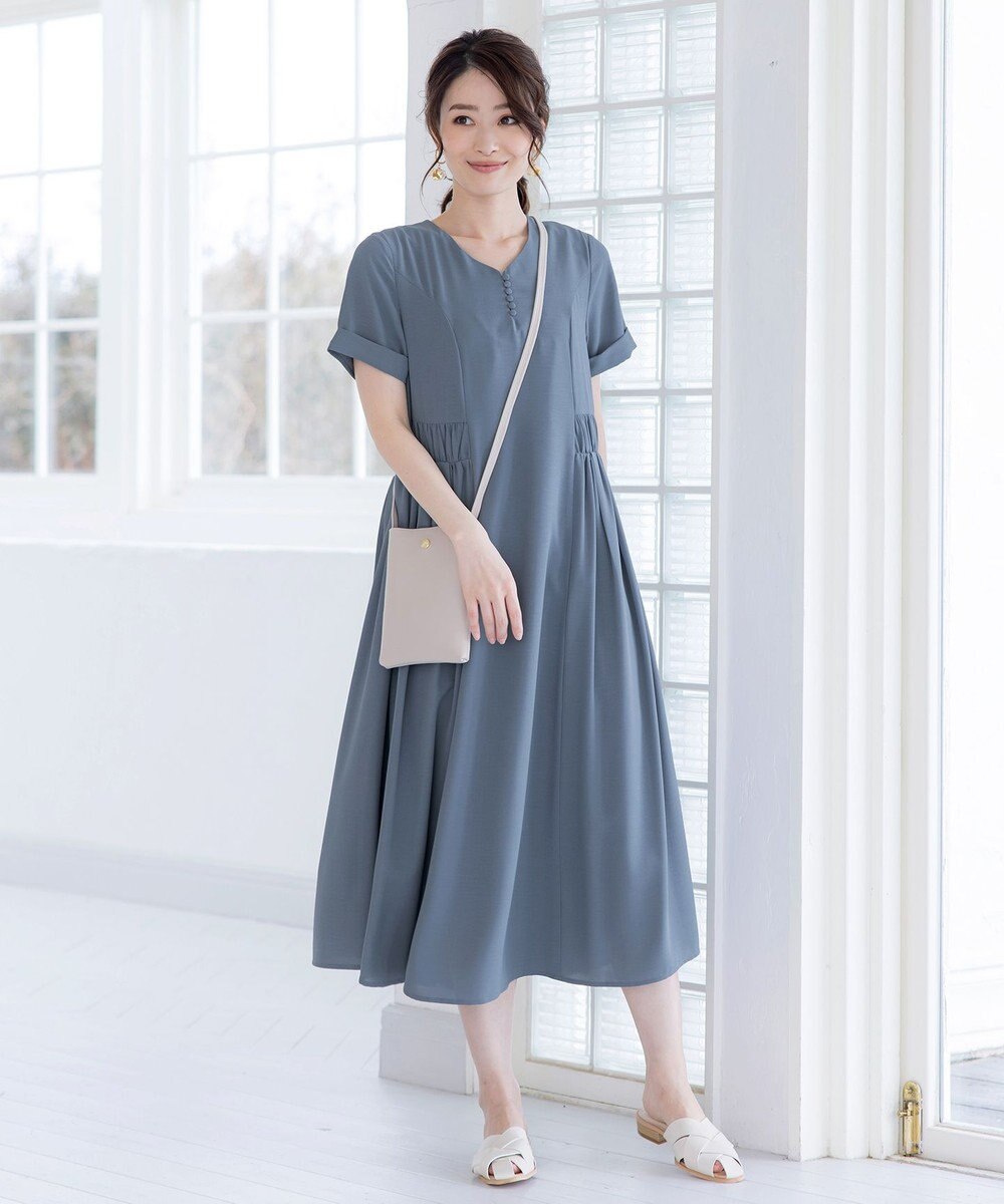 Tiaclasse 【洗える】サイドギャザーワンピース 