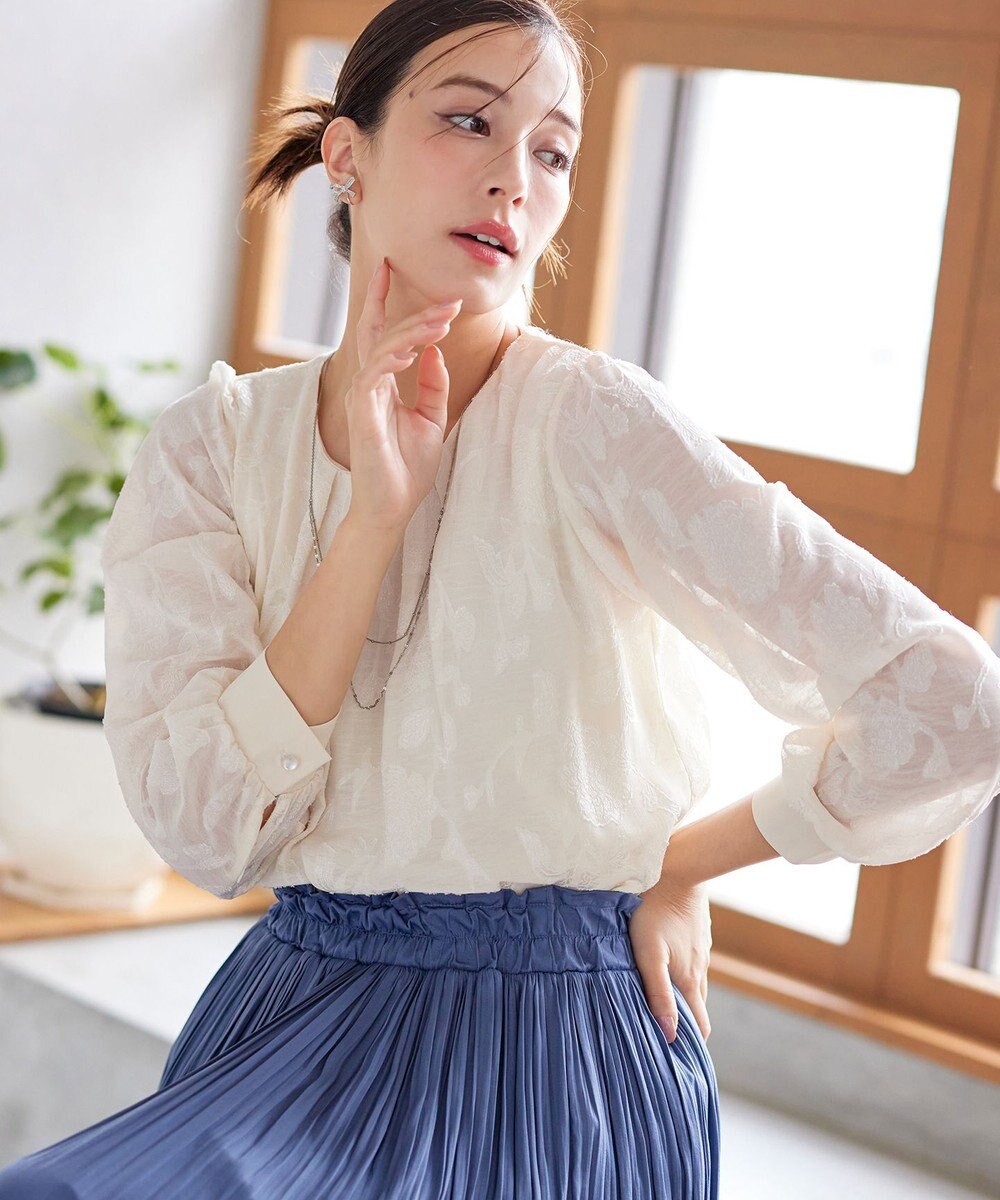 Tiaclasse 【洗える】フラワージャガードブラウス 