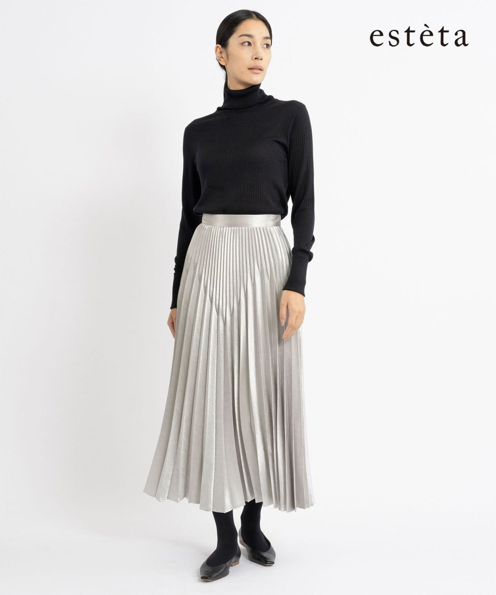 23区 【エステータ】シャイニーサテン プリーツスカート 