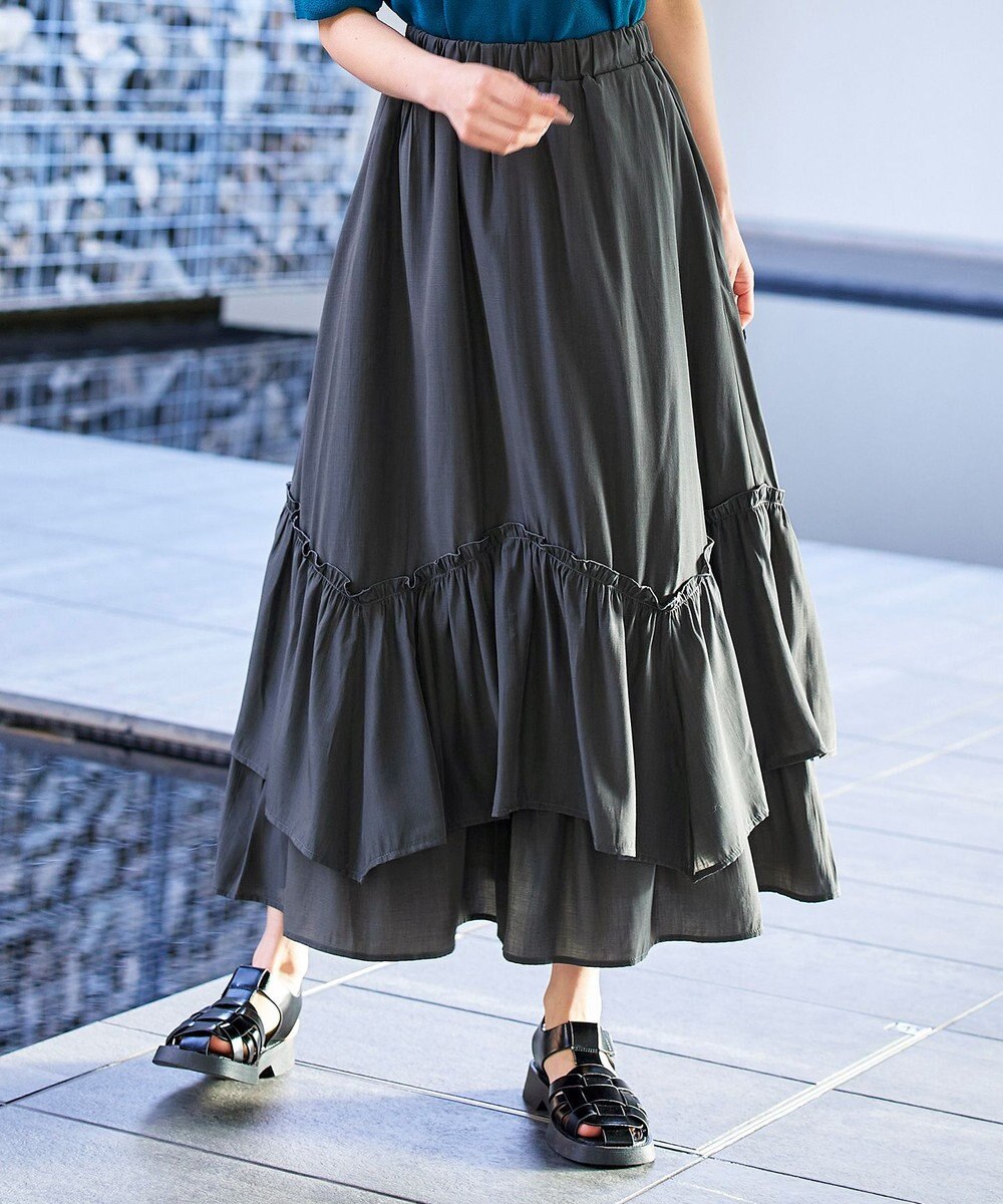 Tiaclasse 【洗える】ギャザーフリルティアードスカート 