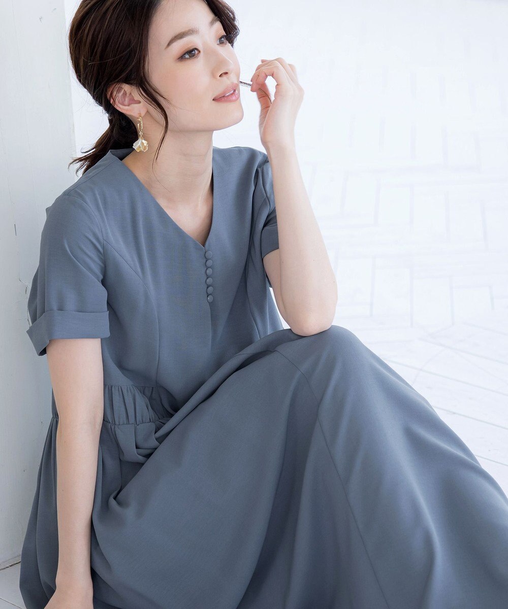 Tiaclasse L 【洗える】サイドギャザーワンピース 