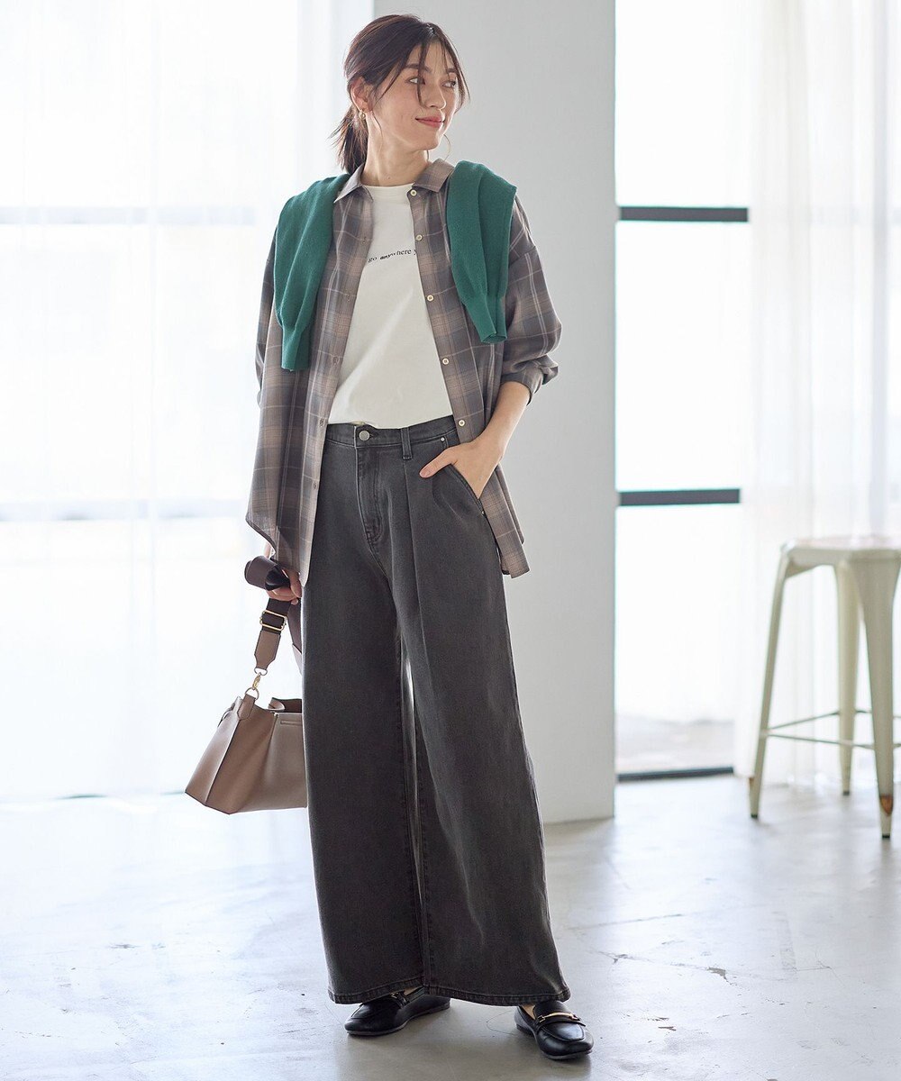 ANY L 【ウエストゴム】タックワイドデニム 