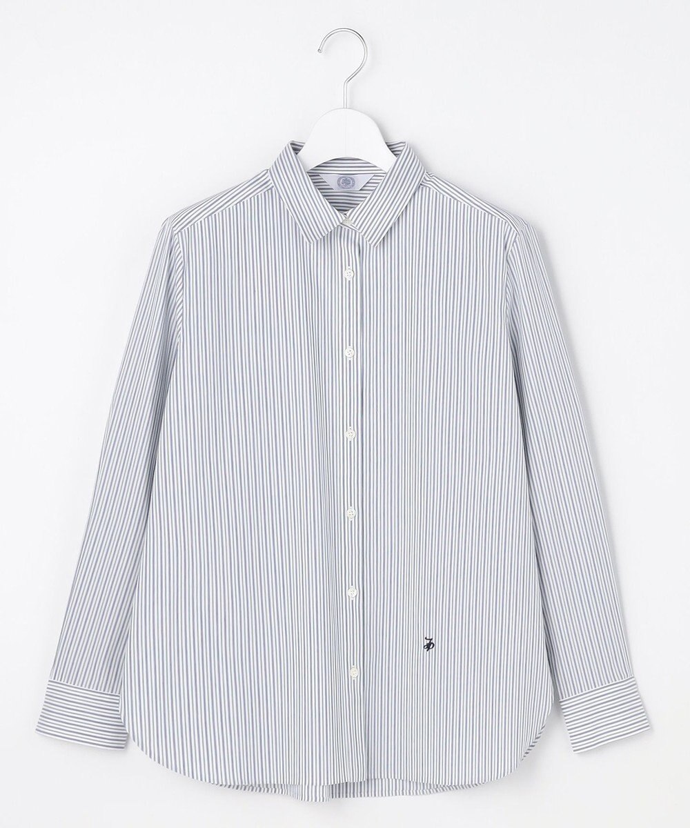 J.PRESS LADIES BEZコットンナイロン ストライプ シャツ ブラウス 