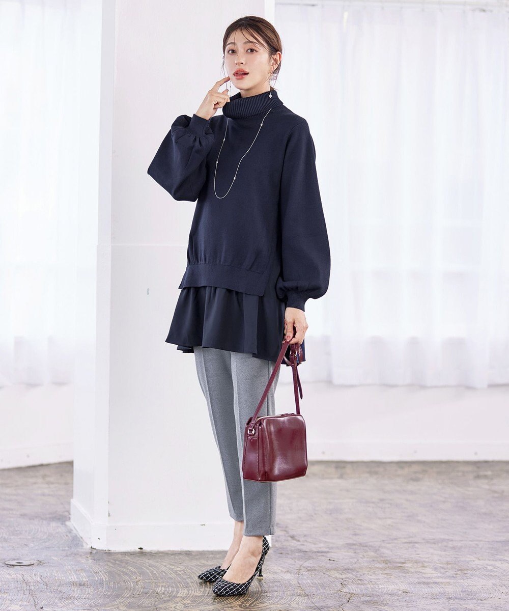 Tiaclasse 【洗える】コンビフレアニットトップス 