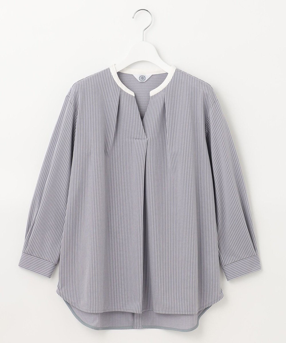 J.PRESS LADIES L ピンストライプジャージー バンドカラー スキッパー カットソー 