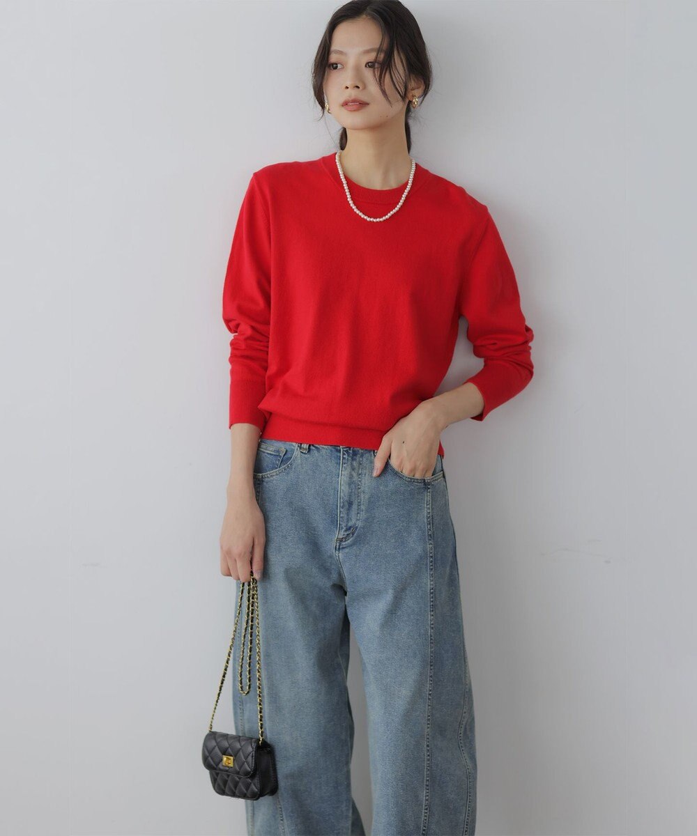 組曲 L 【加藤ローサさん着用】コットンカシミヤMIX刺繍入りニット 