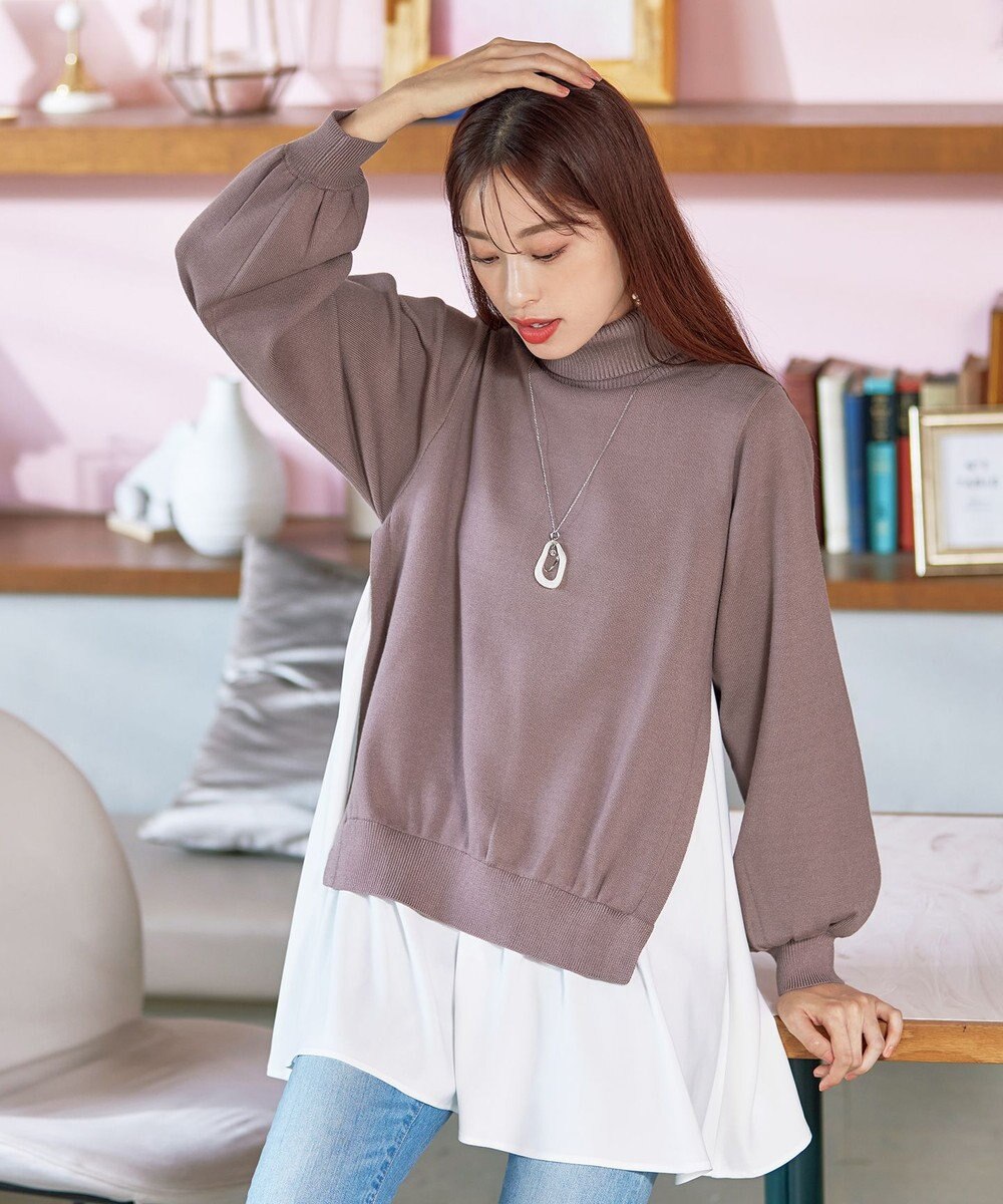 Tiaclasse 【洗える】コンビフレアニットトップス 