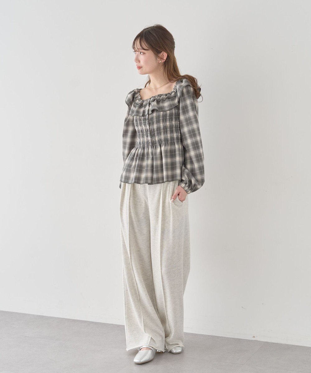 earth music&ecology 【予約】チェックシャーリングブラウス 