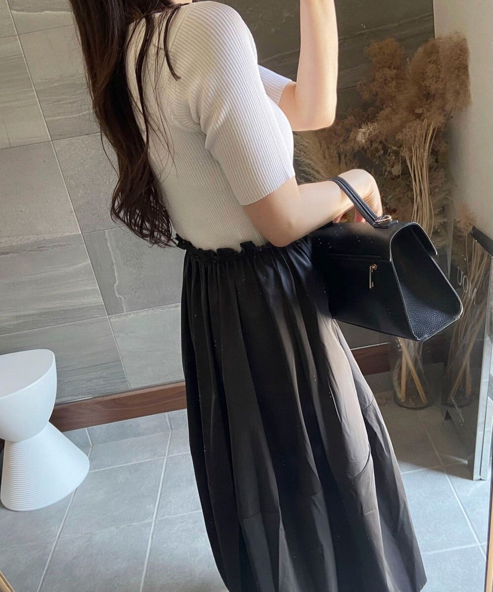 Green Parks ランタン型ニットドッキングタフタワンピース 