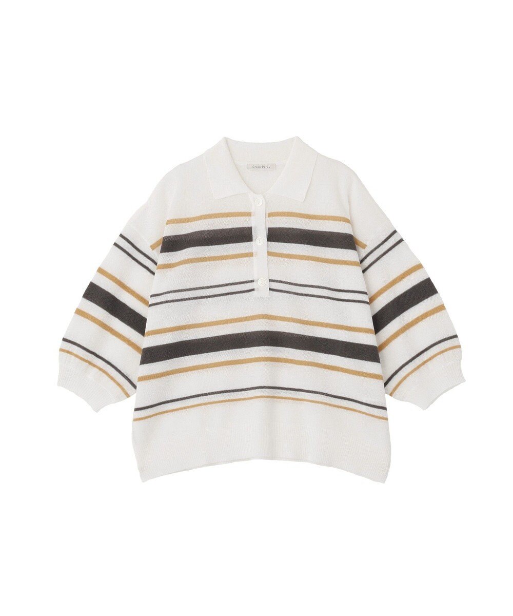 Green Parks 衿付き７分袖ニットプルオーバー 