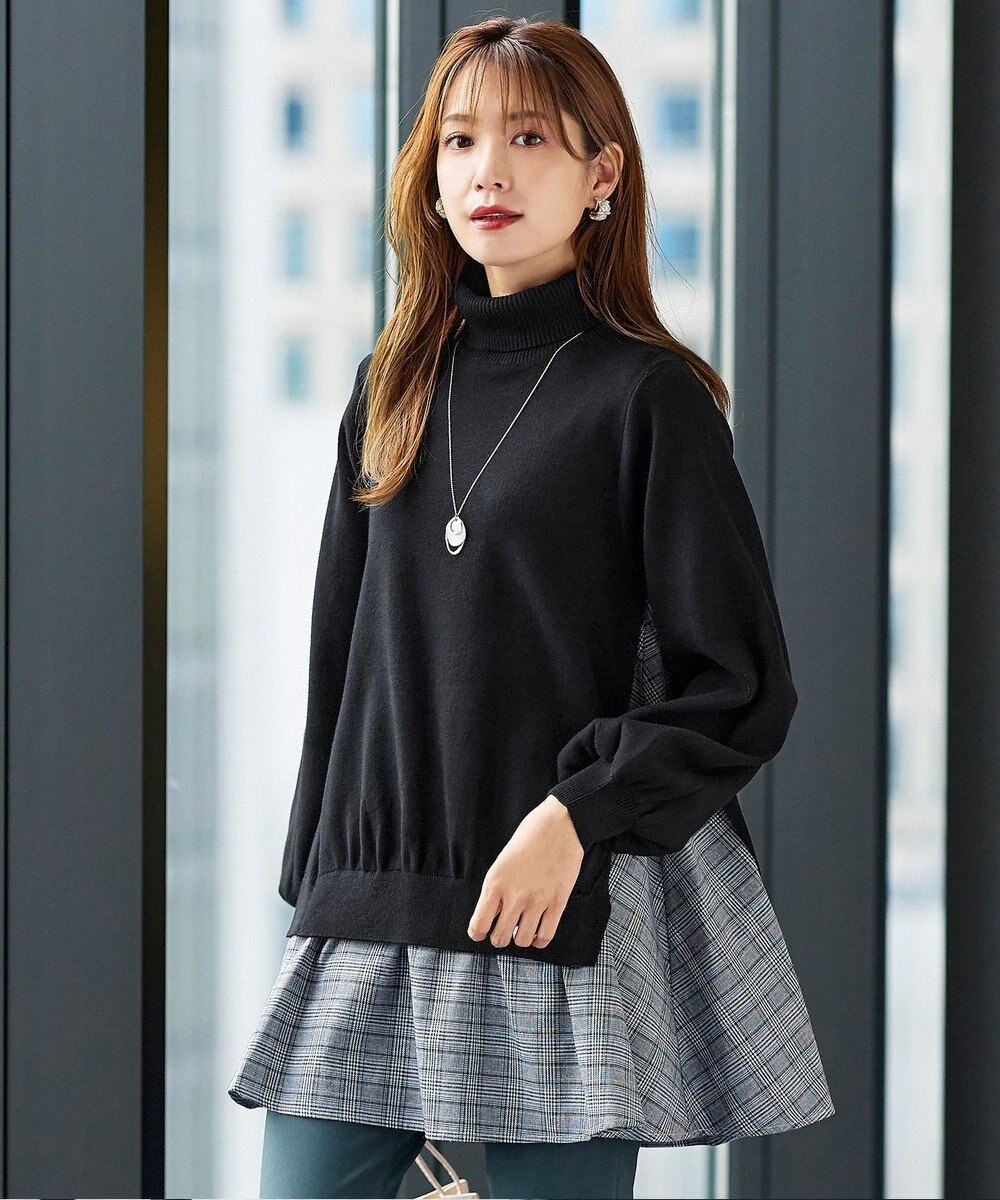 Tiaclasse 【洗える】コンビフレアニットトップス 