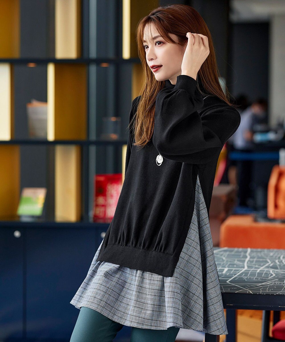 Tiaclasse 【洗える】コンビフレアニットトップス 