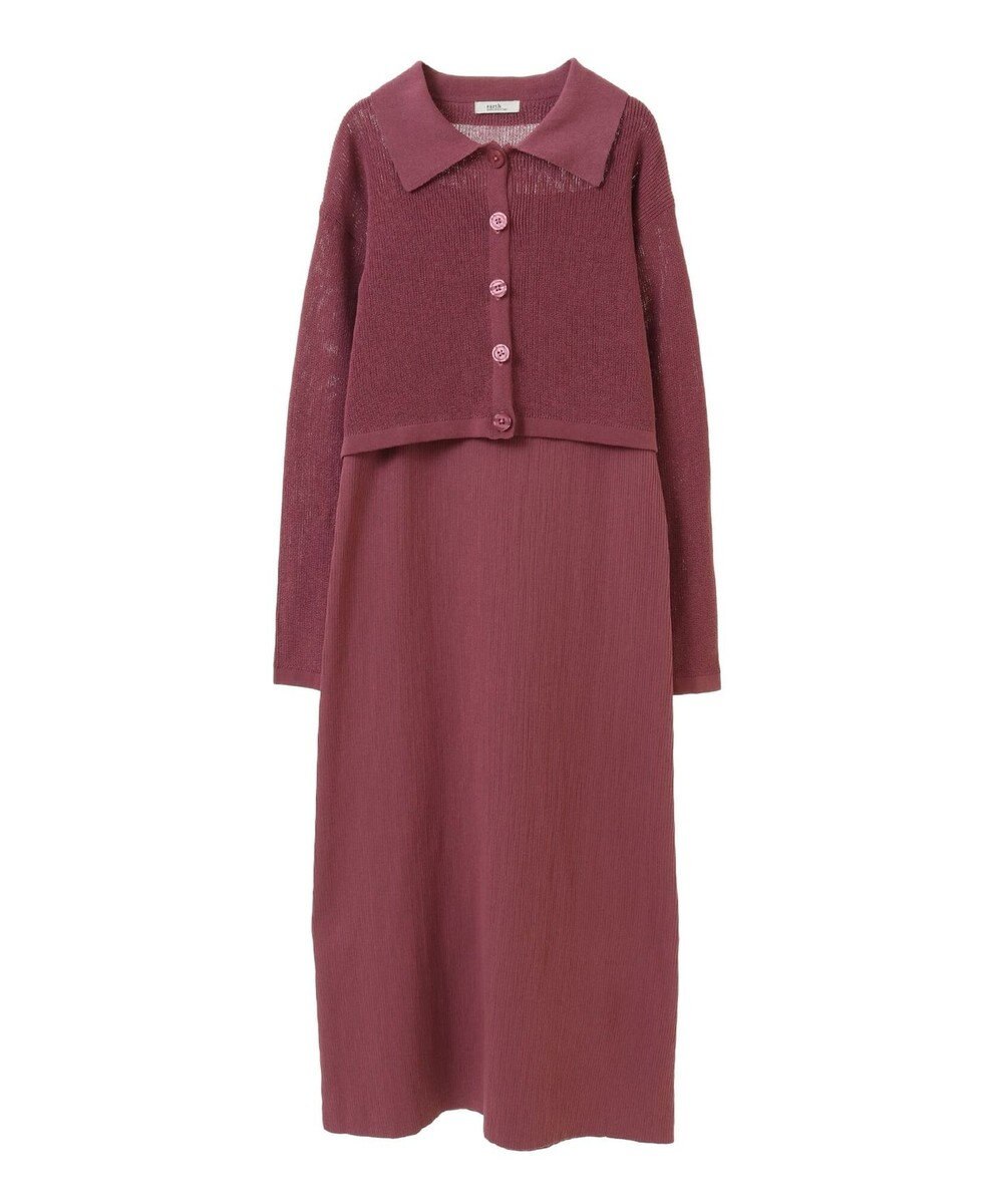 earth music&ecology ＳＥＴ２点襟付きカーディガン＋ニットワンピース 