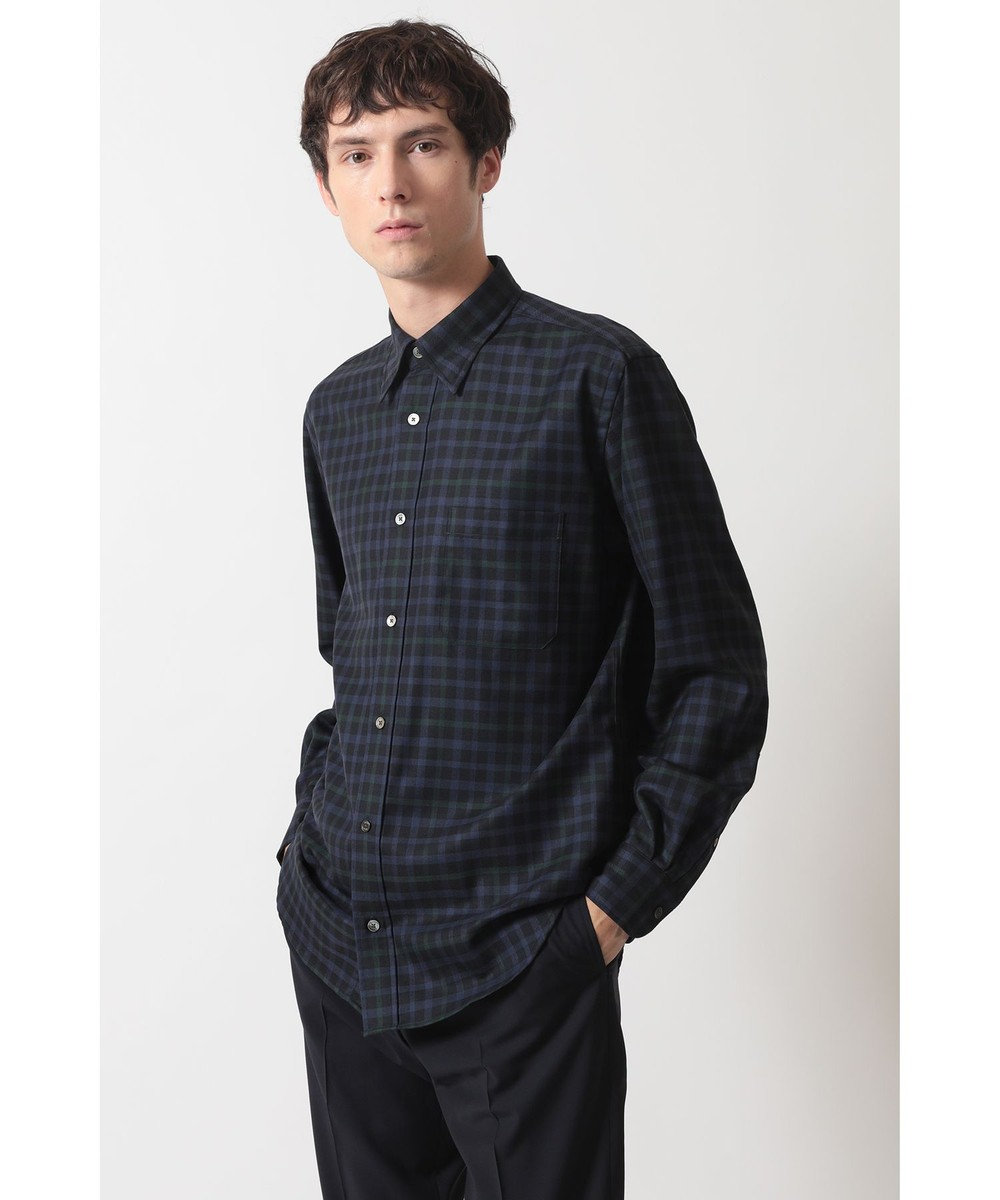 DAKS ウールチェック 隠しボタンダウンシャツ 