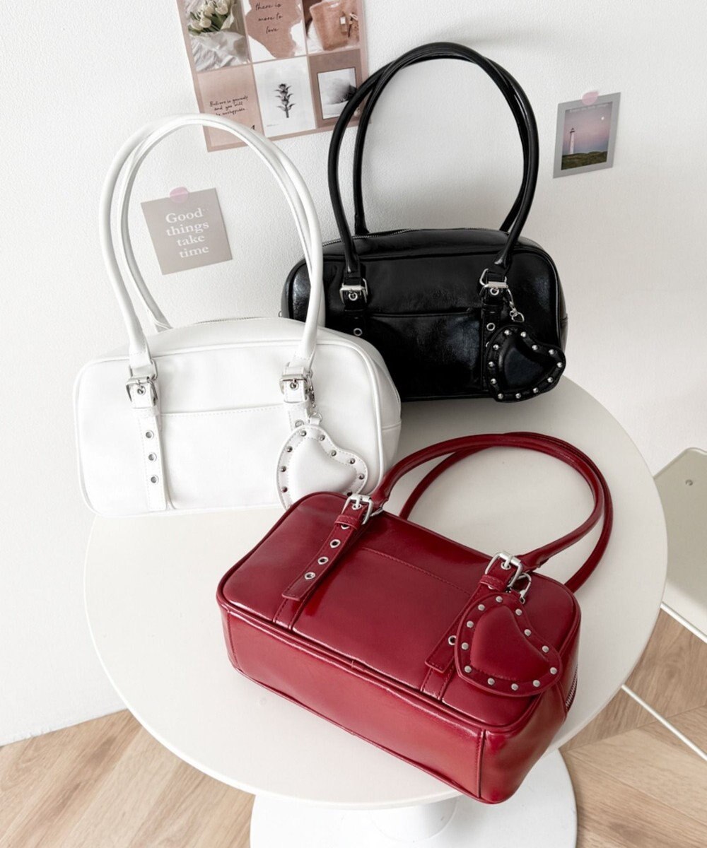 WEGO スタッズハートチャーム付きハトメボストン 