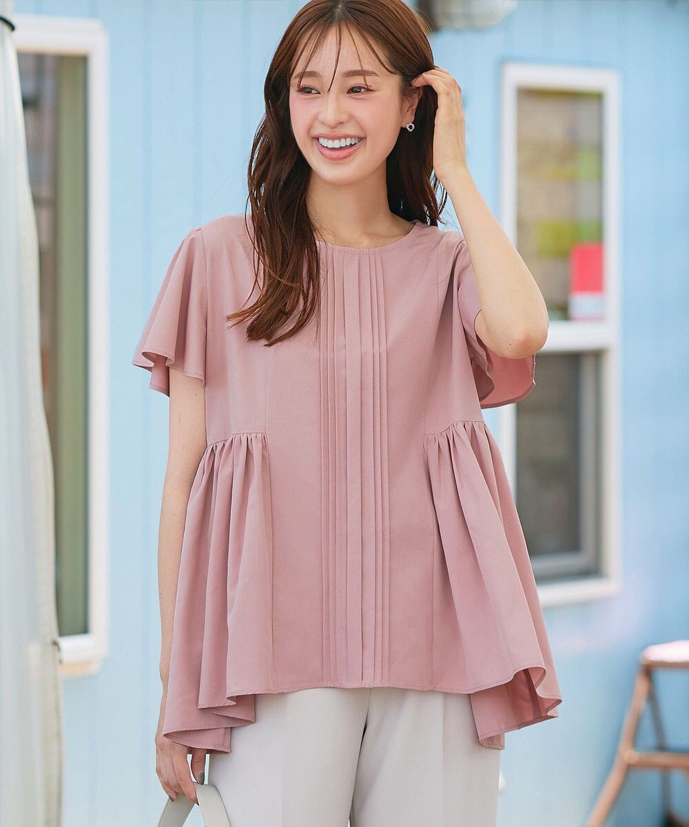 Tiaclasse 【洗える】ペプラムギャザーピンタックブラウス 