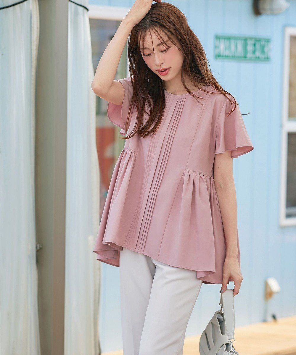 Tiaclasse 【洗える】ペプラムギャザーピンタックブラウス 