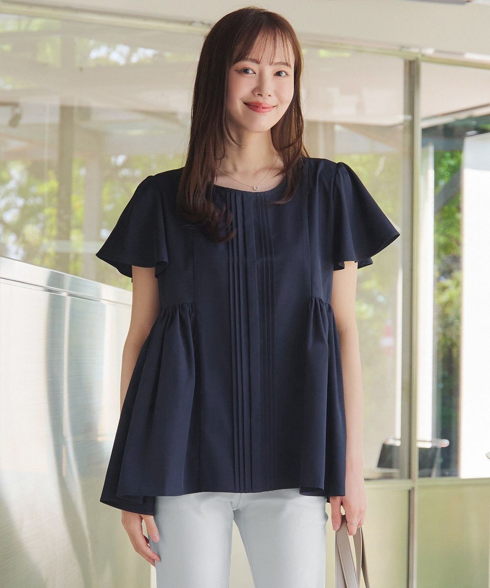 Tiaclasse 【洗える】ペプラムギャザーピンタックブラウス 