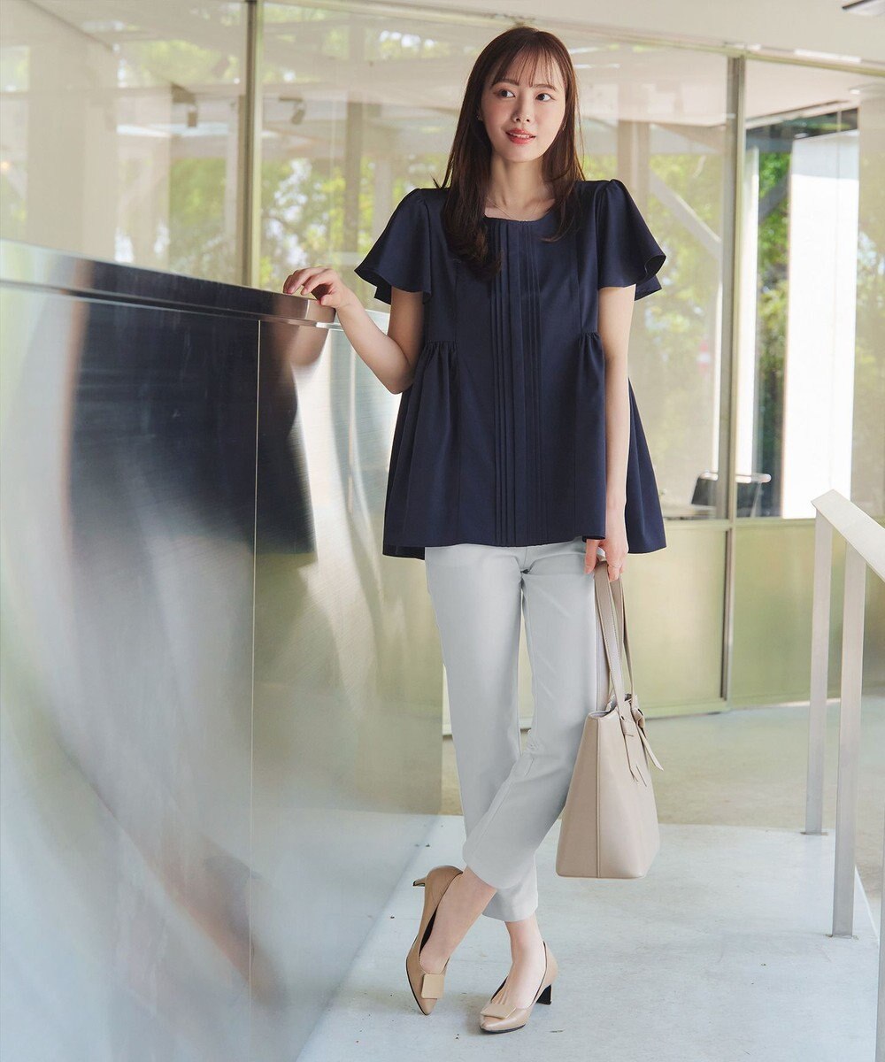 Tiaclasse 【洗える】ペプラムギャザーピンタックブラウス 