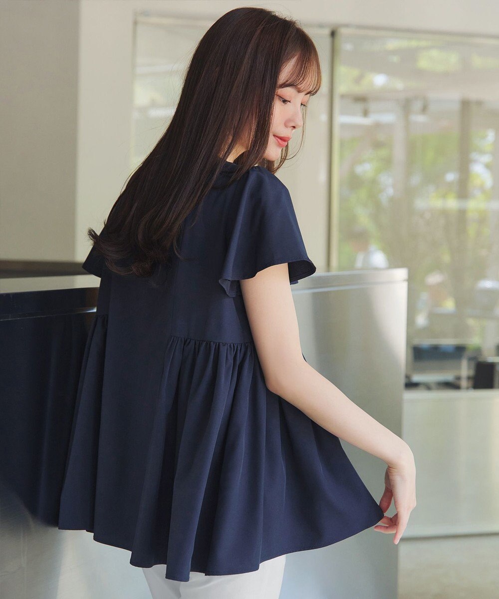 Tiaclasse 【洗える】ペプラムギャザーピンタックブラウス 