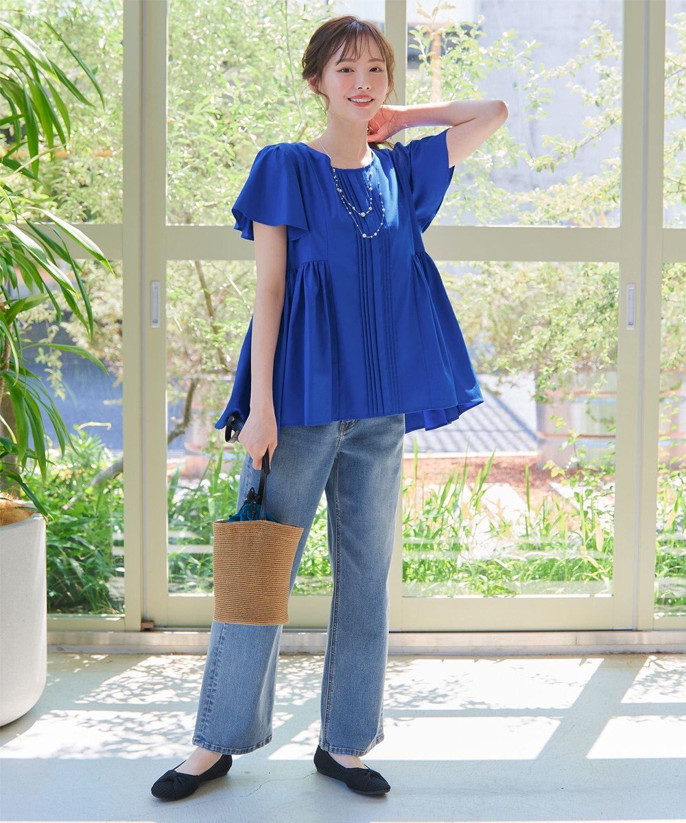 Tiaclasse 【洗える】ペプラムギャザーピンタックブラウス 