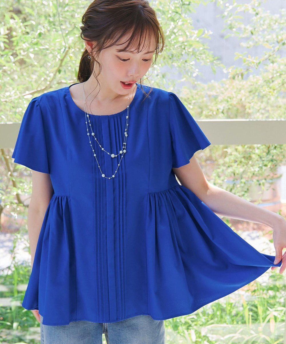 Tiaclasse 【洗える】ペプラムギャザーピンタックブラウス 