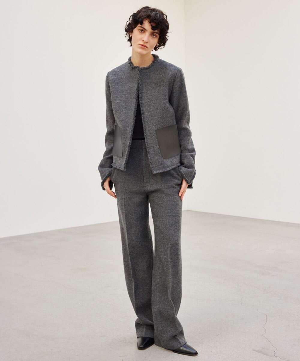 BEIGE， MILLAM / フェイクレザーパッチツイードジャケット 