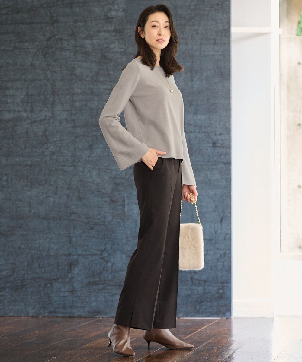 自由区 【セットアップ対応・洗える】レーヨンストレッチフレアスリーブ ニット 