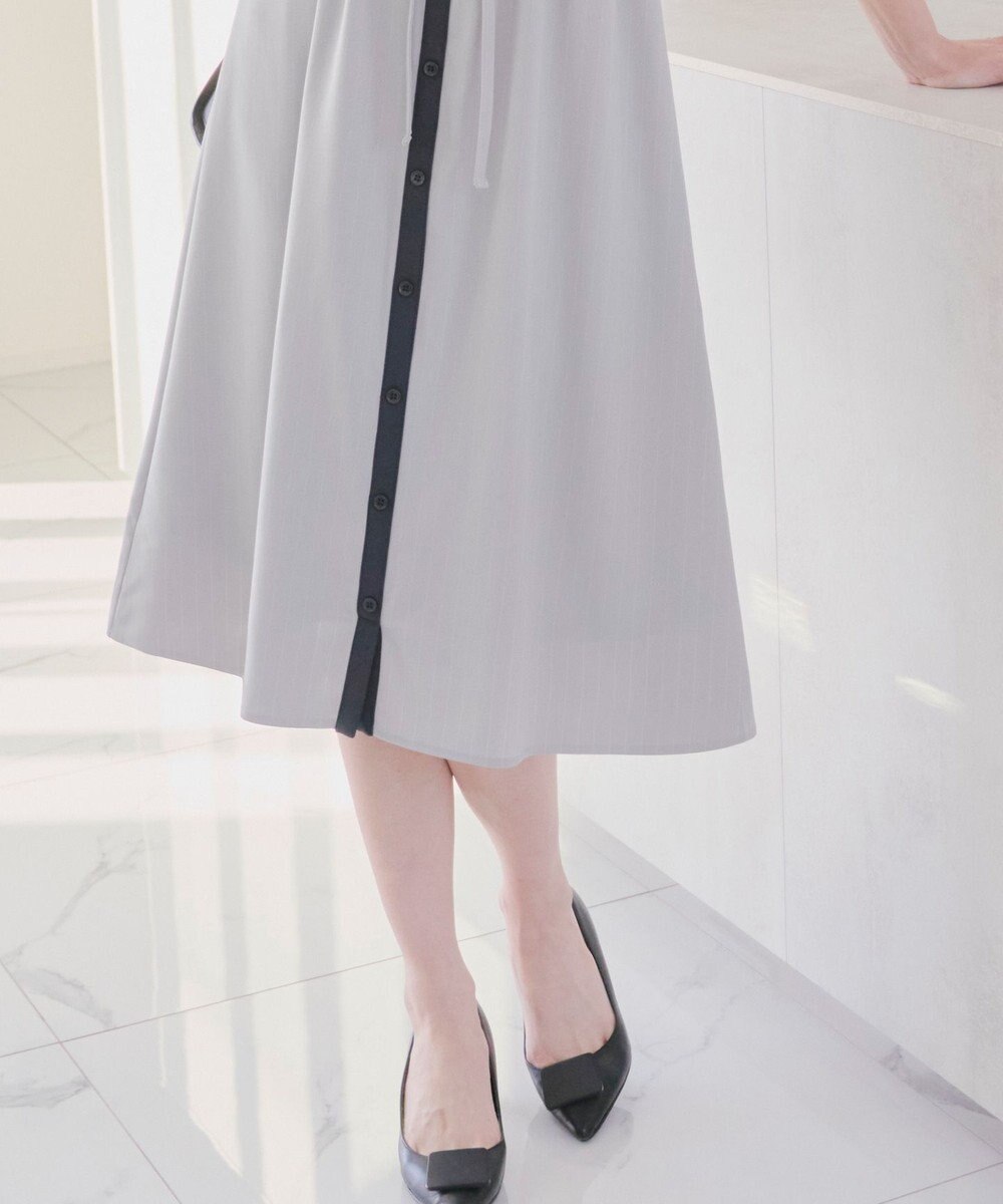 Tiaclasse L 【新色追加・洗える】配色キーネックストライプワンピース 