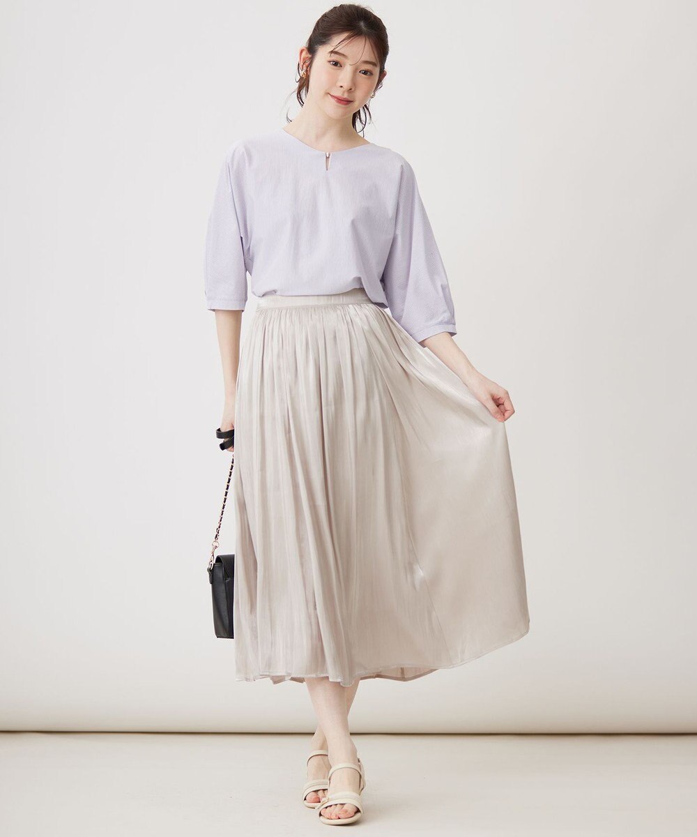 ANY SIS S 【洗える】シルケットストライプドルマン カットソー 