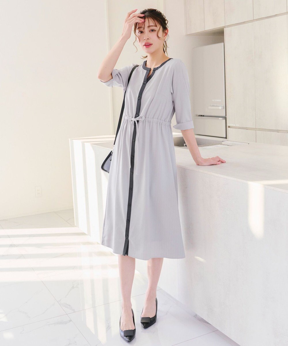 Tiaclasse L 【新色追加・洗える】配色キーネックストライプワンピース 