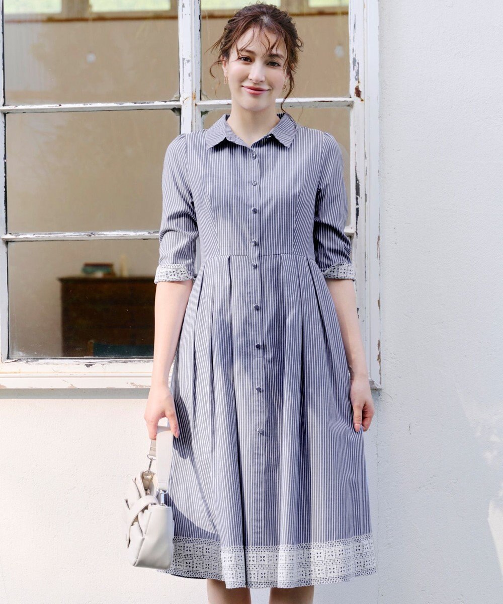 Tiaclasse L 【洗える】レースコンビシャツワンピース 