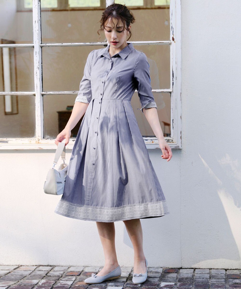 Tiaclasse L 【洗える】レースコンビシャツワンピース 