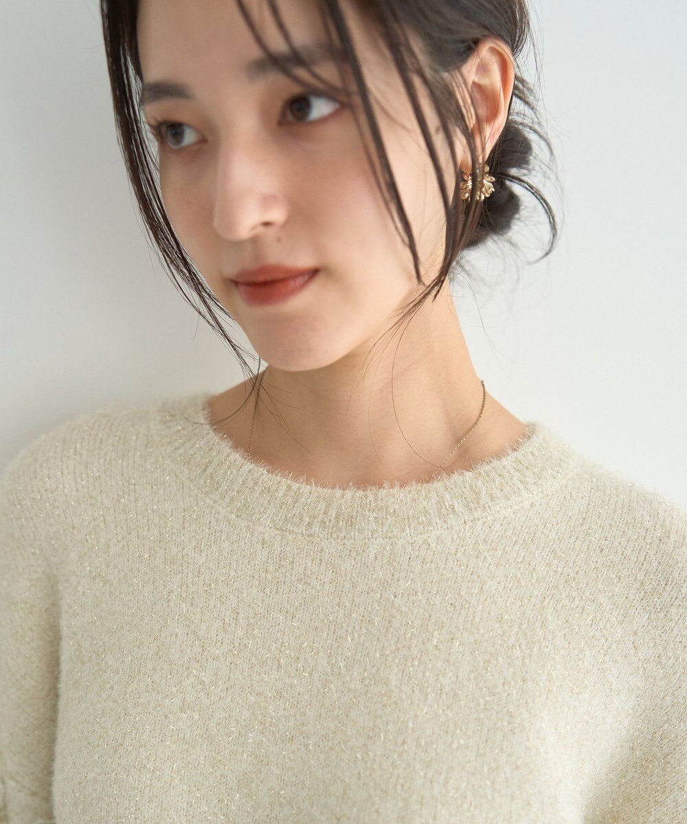 YECCA VECCA ラメフェザー袖フリンジニット 