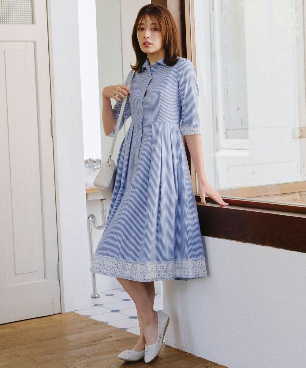 Tiaclasse L 【洗える】レースコンビシャツワンピース 