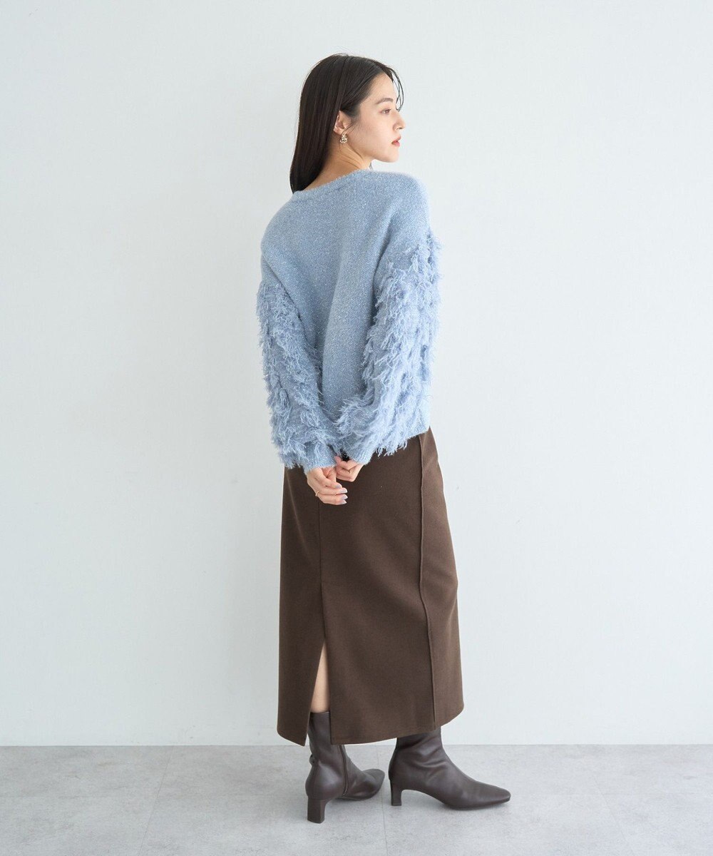 YECCA VECCA ラメフェザー袖フリンジニット 