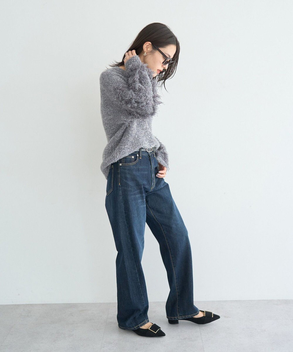 YECCA VECCA ラメフェザー袖フリンジニット 