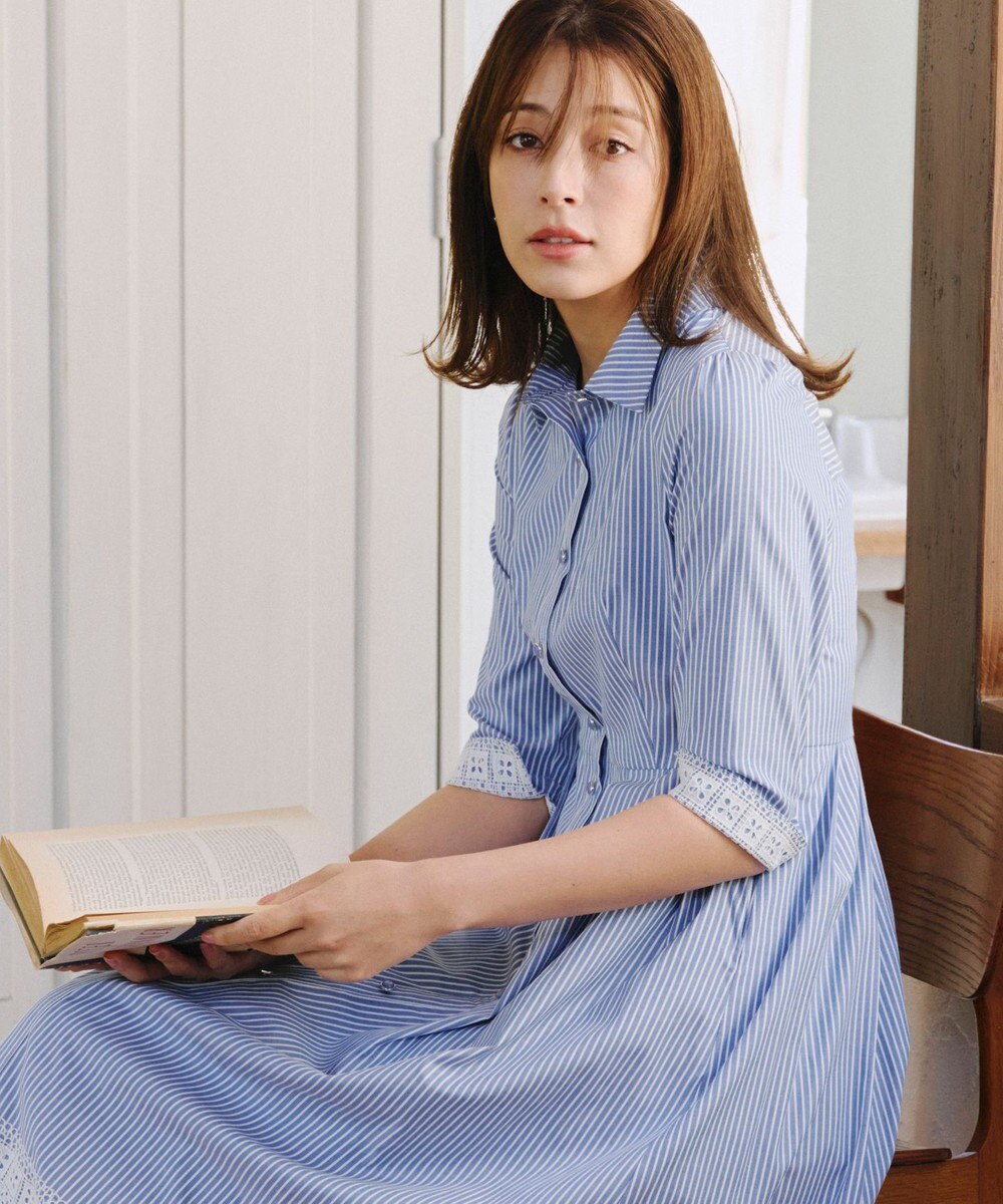 Tiaclasse L 【洗える】レースコンビシャツワンピース 