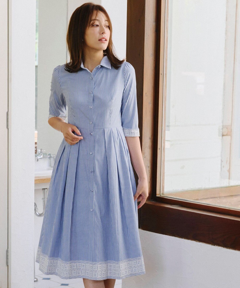 Tiaclasse L 【洗える】レースコンビシャツワンピース 