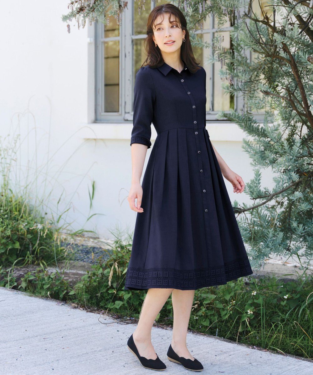 Tiaclasse L 【洗える】レースコンビシャツワンピース 