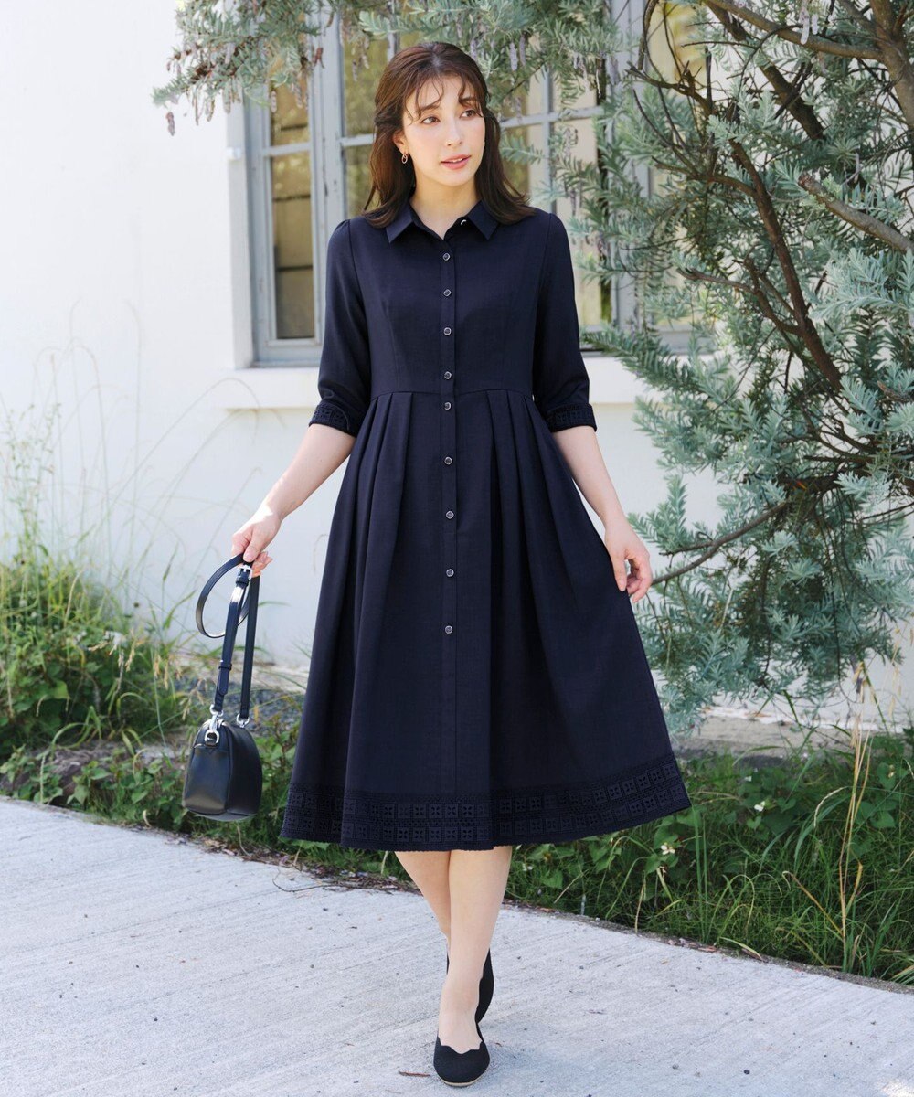 Tiaclasse L 【洗える】レースコンビシャツワンピース 