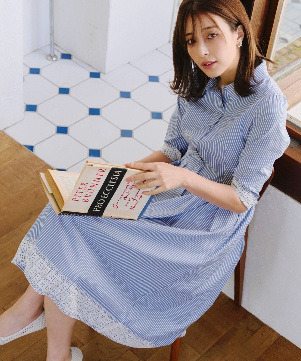 Tiaclasse L 【洗える】レースコンビシャツワンピース 