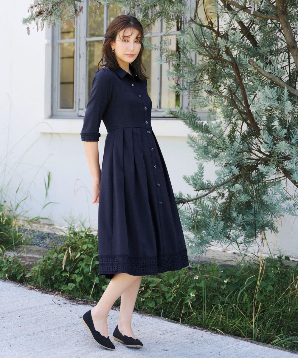 Tiaclasse L 【洗える】レースコンビシャツワンピース 