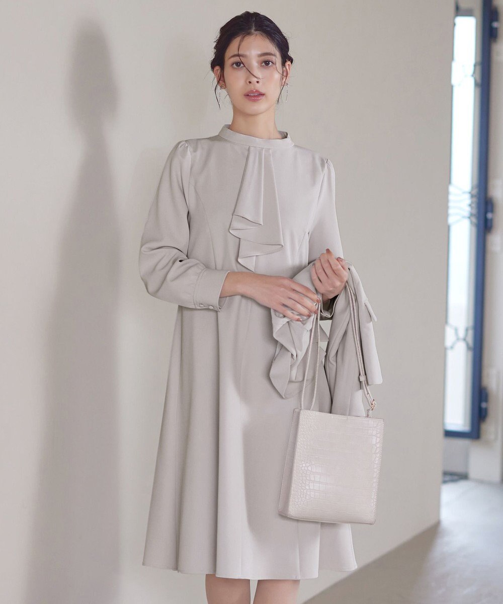 Tiaclasse L 【ダブルクロス】【洗える】フリルドレープワンピース 