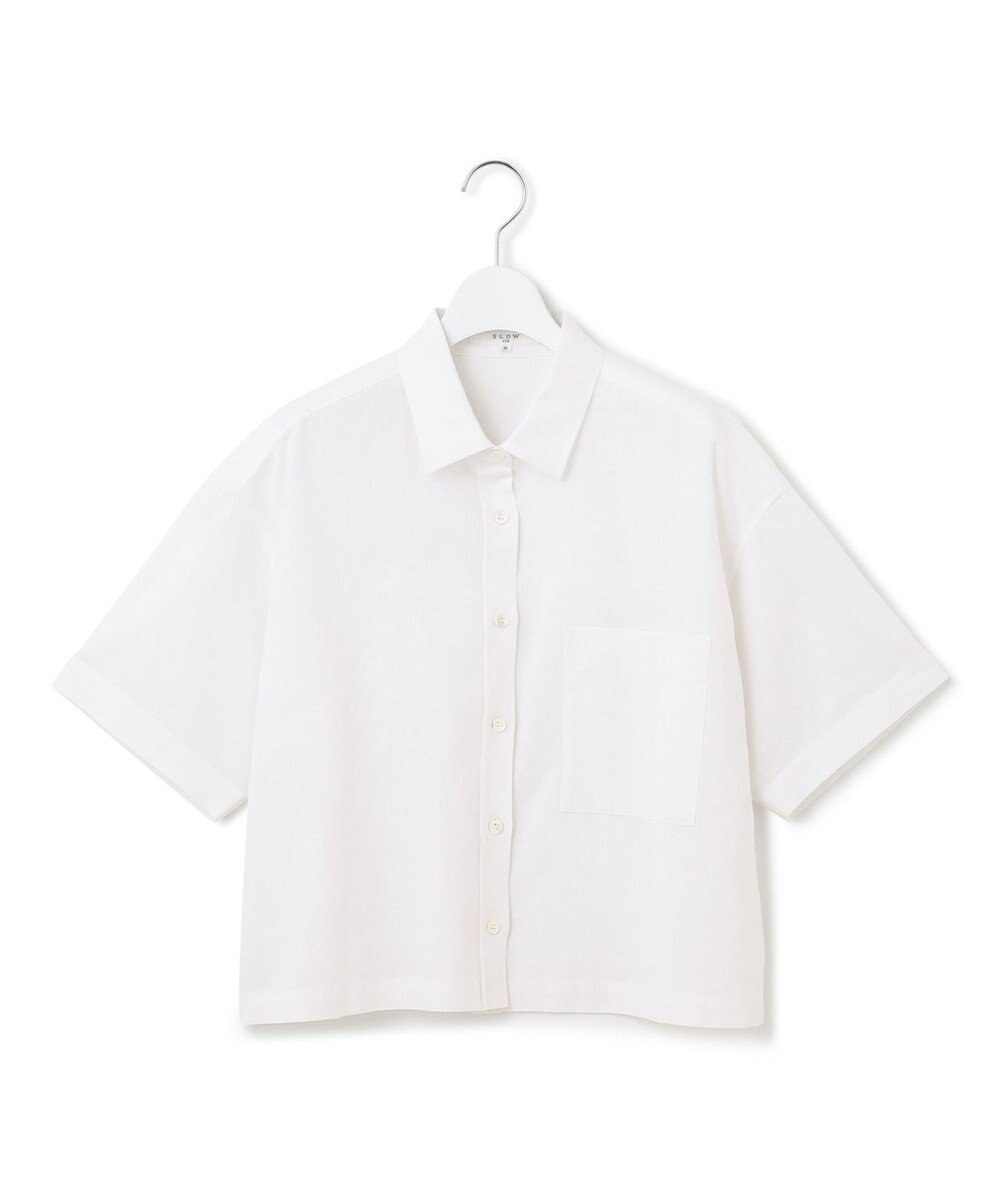 23区 【SLOW/洗える】リネンコットン 半袖クロップドシャツ 