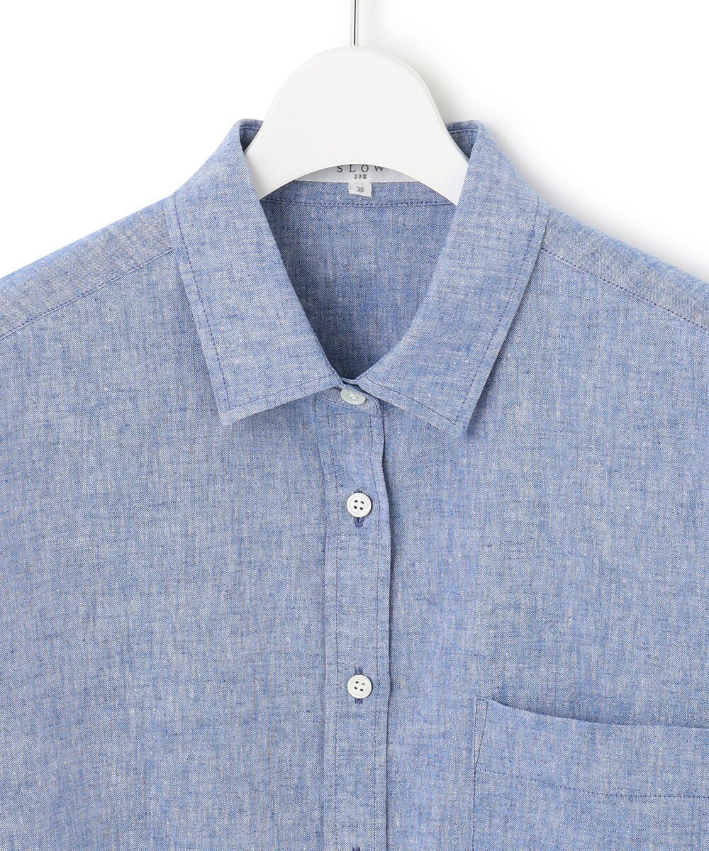 23区 【SLOW/洗える】リネンコットン 半袖クロップドシャツ 