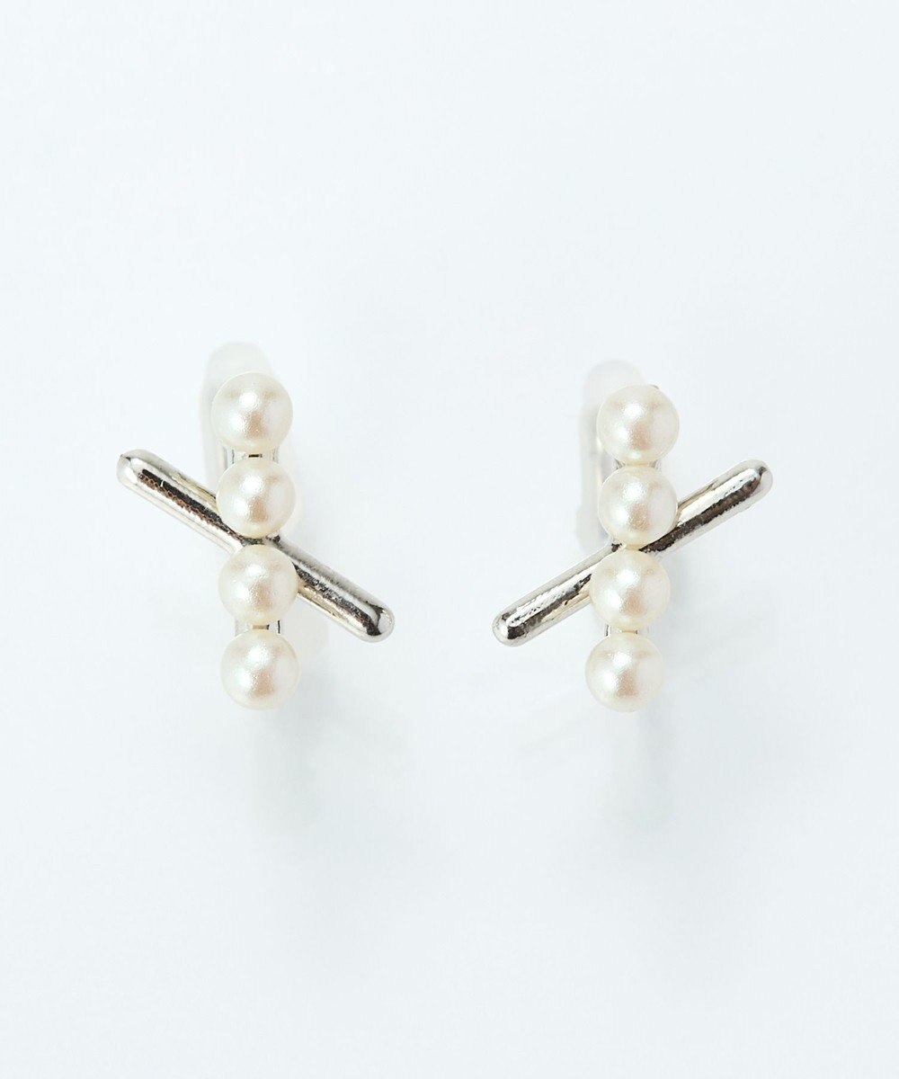 Phoebe 【痛くないシリーズ/金属アレルギー対応】パールクロスライトフィットイヤリング　シルバー 